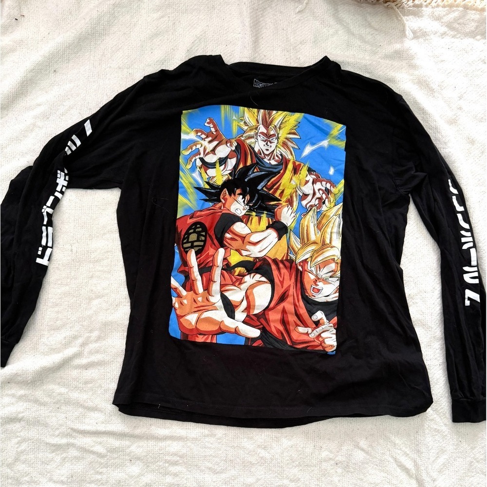 Dragon Ball Z Goku Version Kanji Long Sleeve T Shirt Men's Small Black Anime